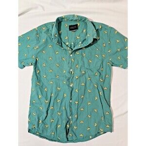 Valor Collective Mens Small Lemon Print Button Up Shirt Green Short Sleeve Novel